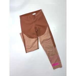 Nike Pro Dri-FIT Leggings Womens Small Rust Tan Pink Colorblock Training Tights